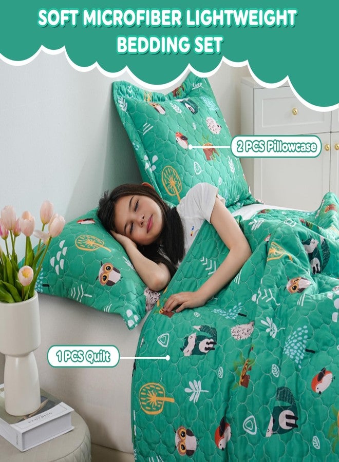 CIMVI Green Forest Animals Quilt Set for Boys Full Size Kids Bedding Sets Lightweight Summer Bedspread Soft Microfiber Breathable Bed Comforter All-Season - Image 2